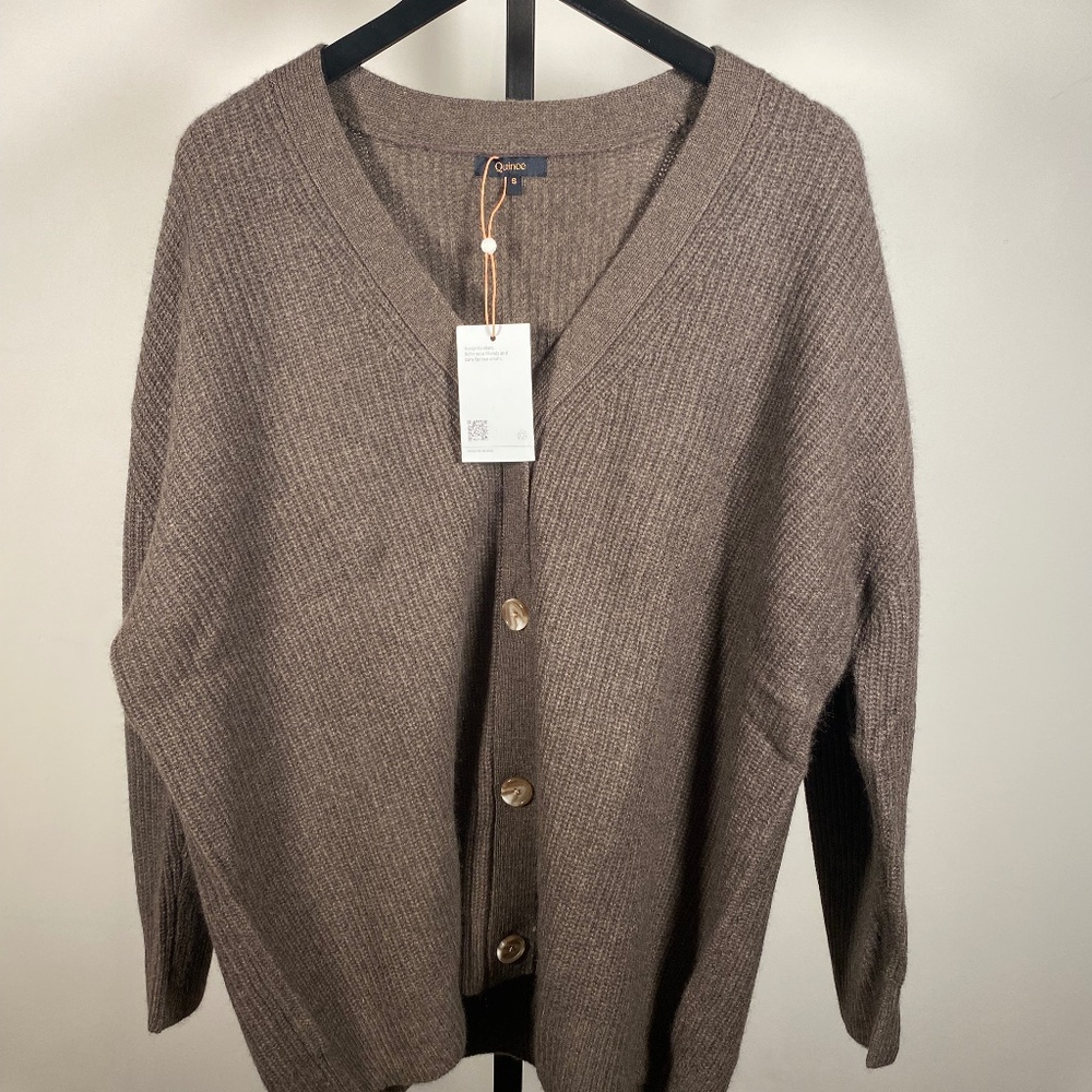 Quince Mongolian Cashmere Oversized Boyfriend Cardigan Sweater Brown